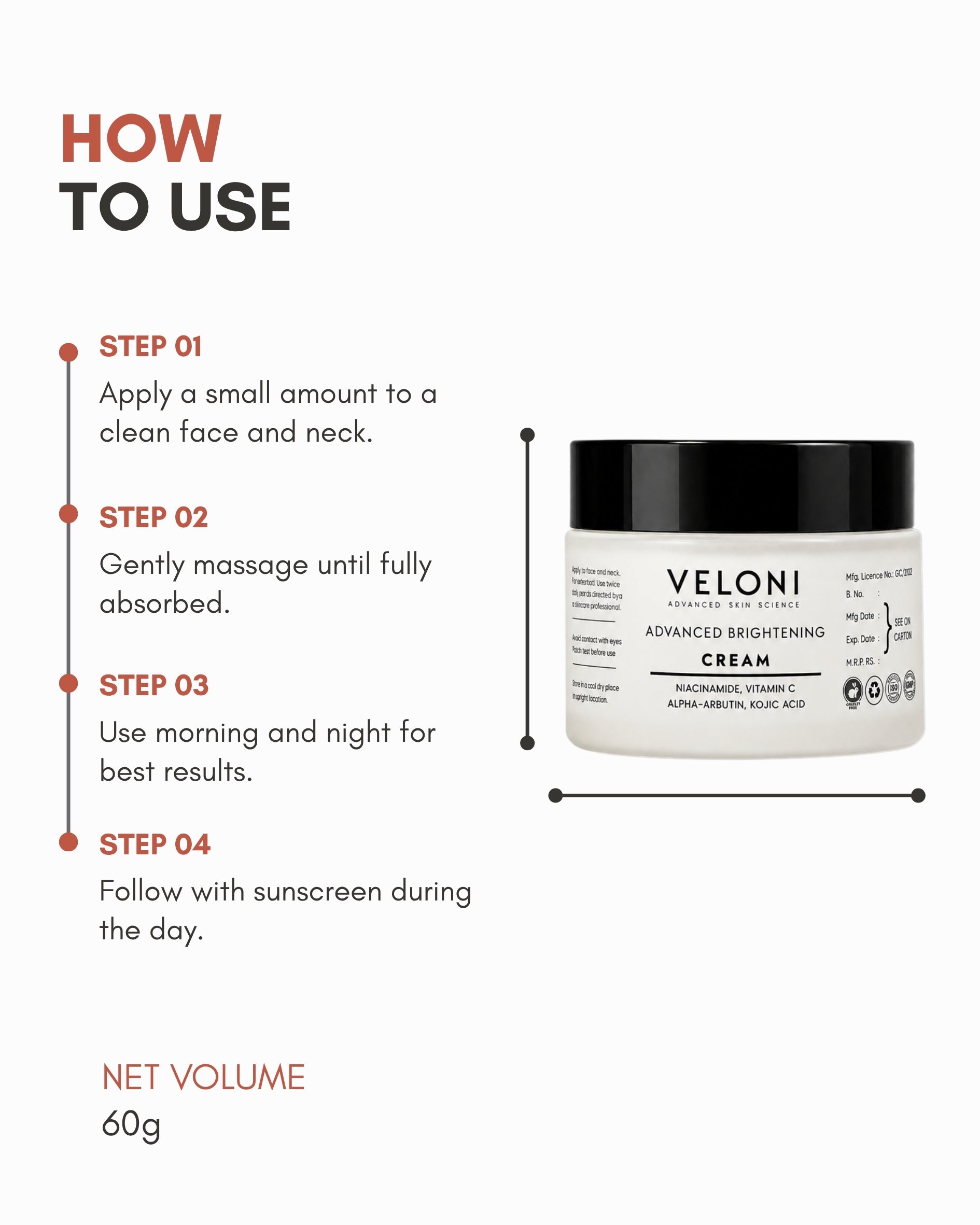 Veloni Advanced Brightening Cream | Daily Skin Radiance & Even Tone Moisturizer