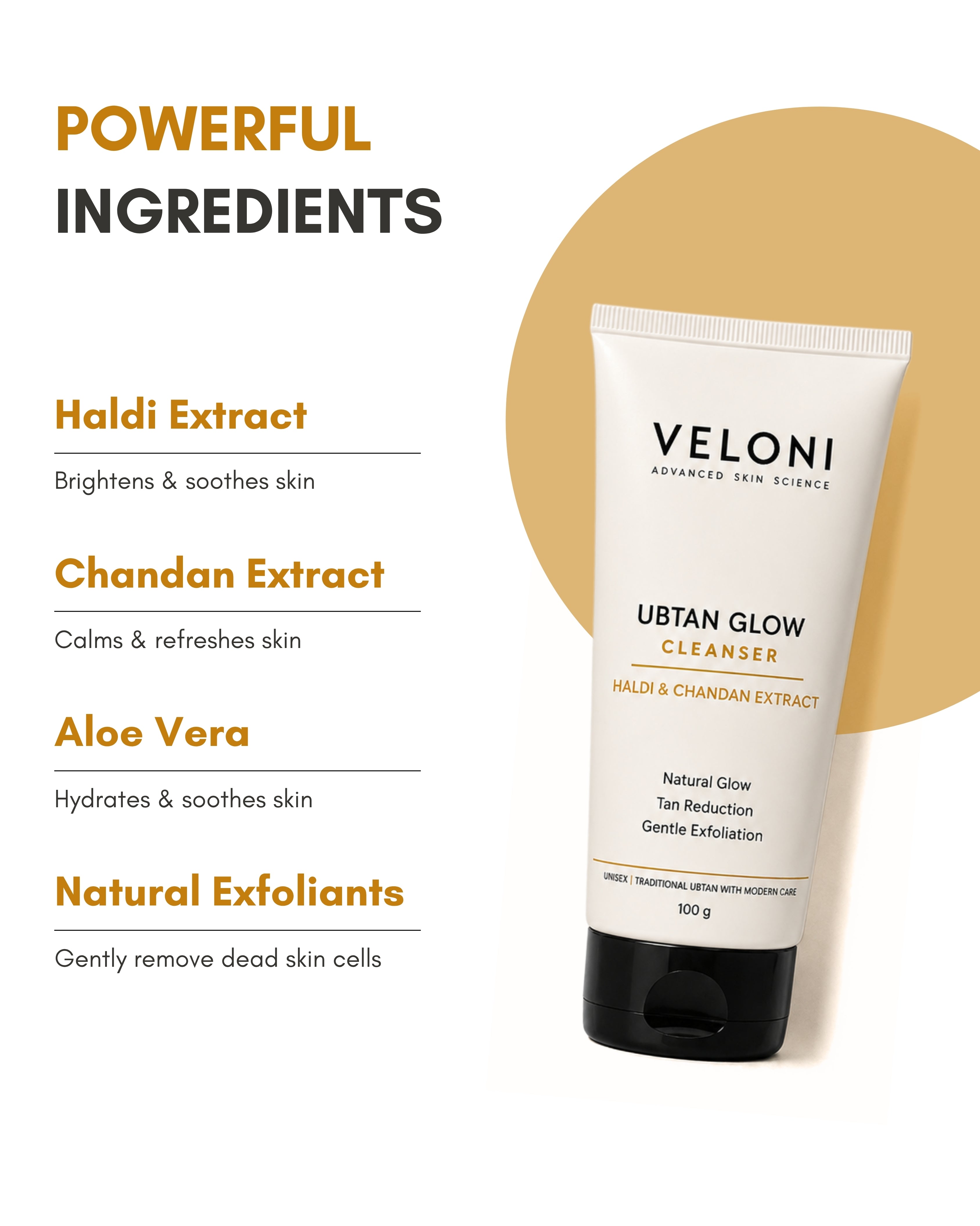 Veloni Ubtan Glow Cleanser with Haldi & Chandan Extract | Brightening Face Cleanser