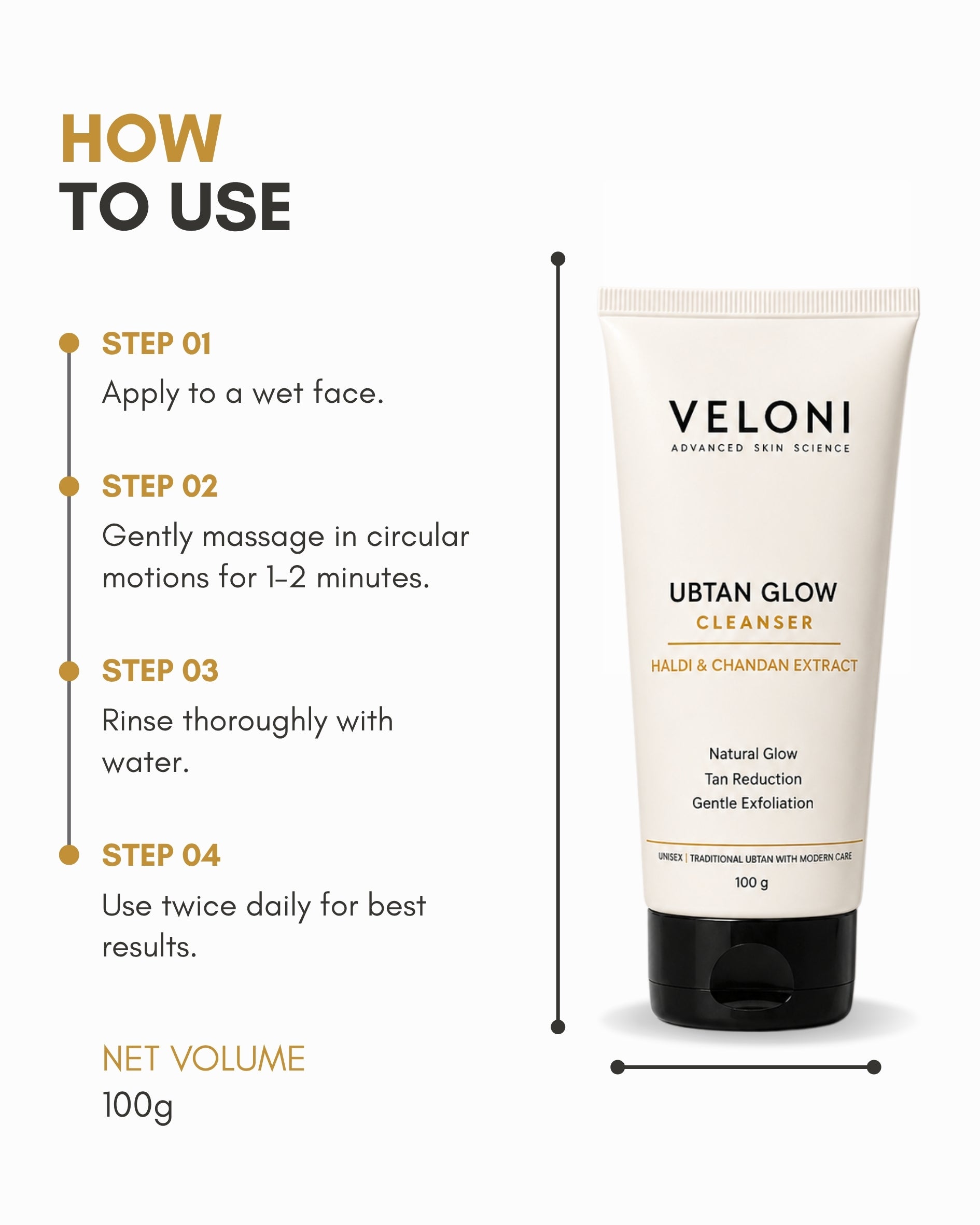 Veloni Ubtan Glow Cleanser with Haldi & Chandan Extract | Brightening Face Cleanser