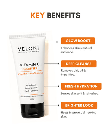 Veloni Vitamin C Cleanser | Vitamin C & Niacinamide Brightening Face Cleanser
