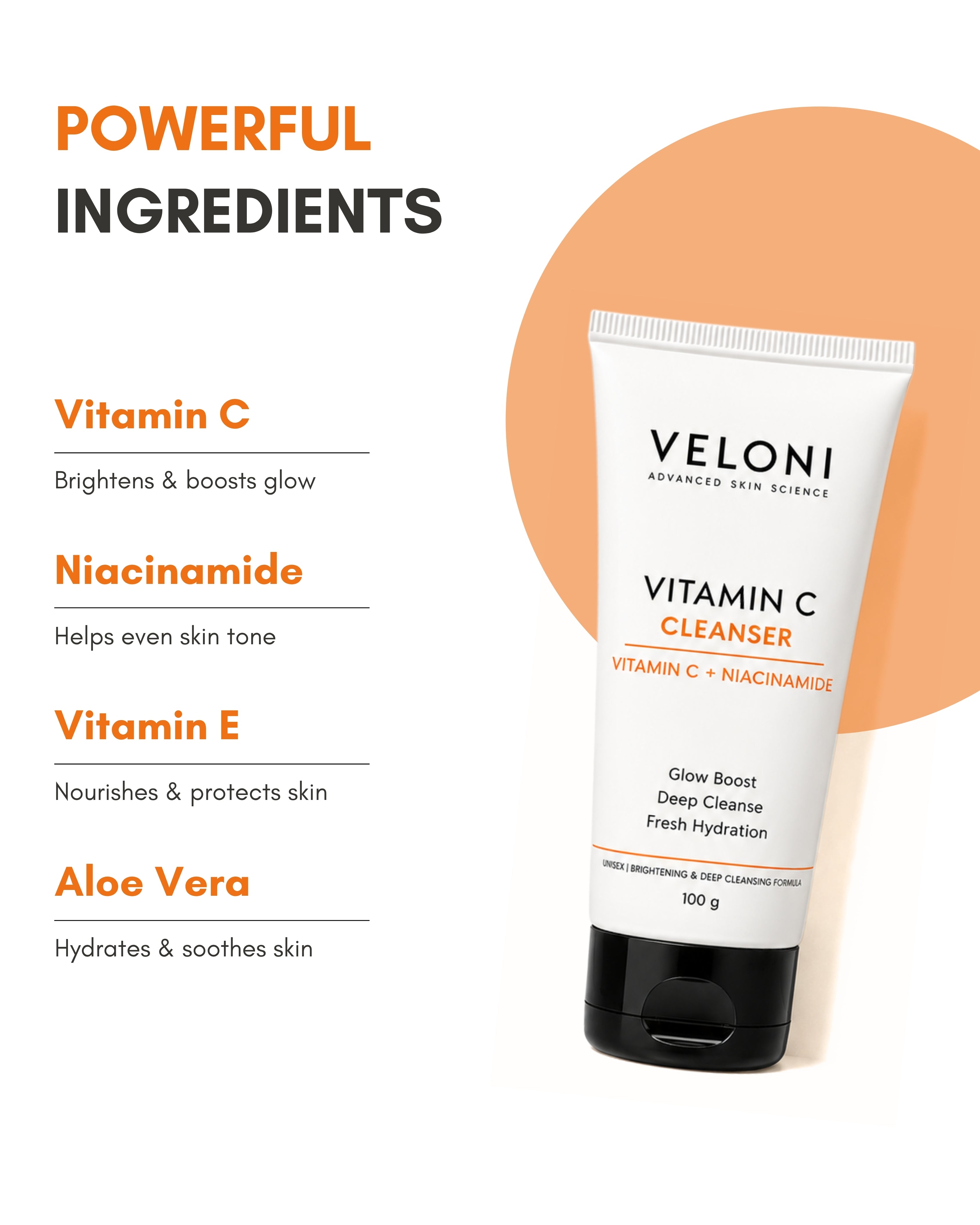 Veloni Vitamin C Cleanser | Vitamin C & Niacinamide Brightening Face Cleanser
