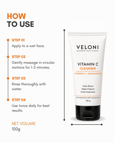 Veloni Vitamin C Cleanser | Vitamin C & Niacinamide Brightening Face Cleanser