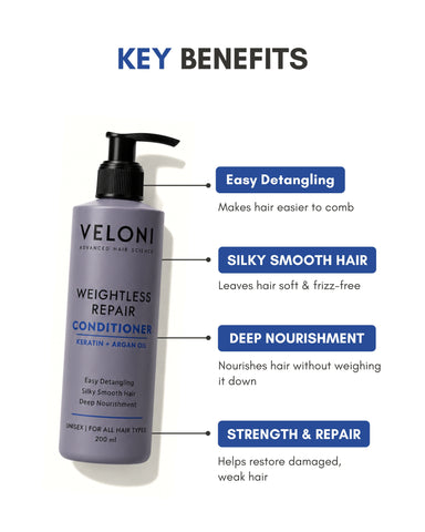 Veloni Weightless Repair Conditioner | Keratin & Argan Oil Hair Conditioner
