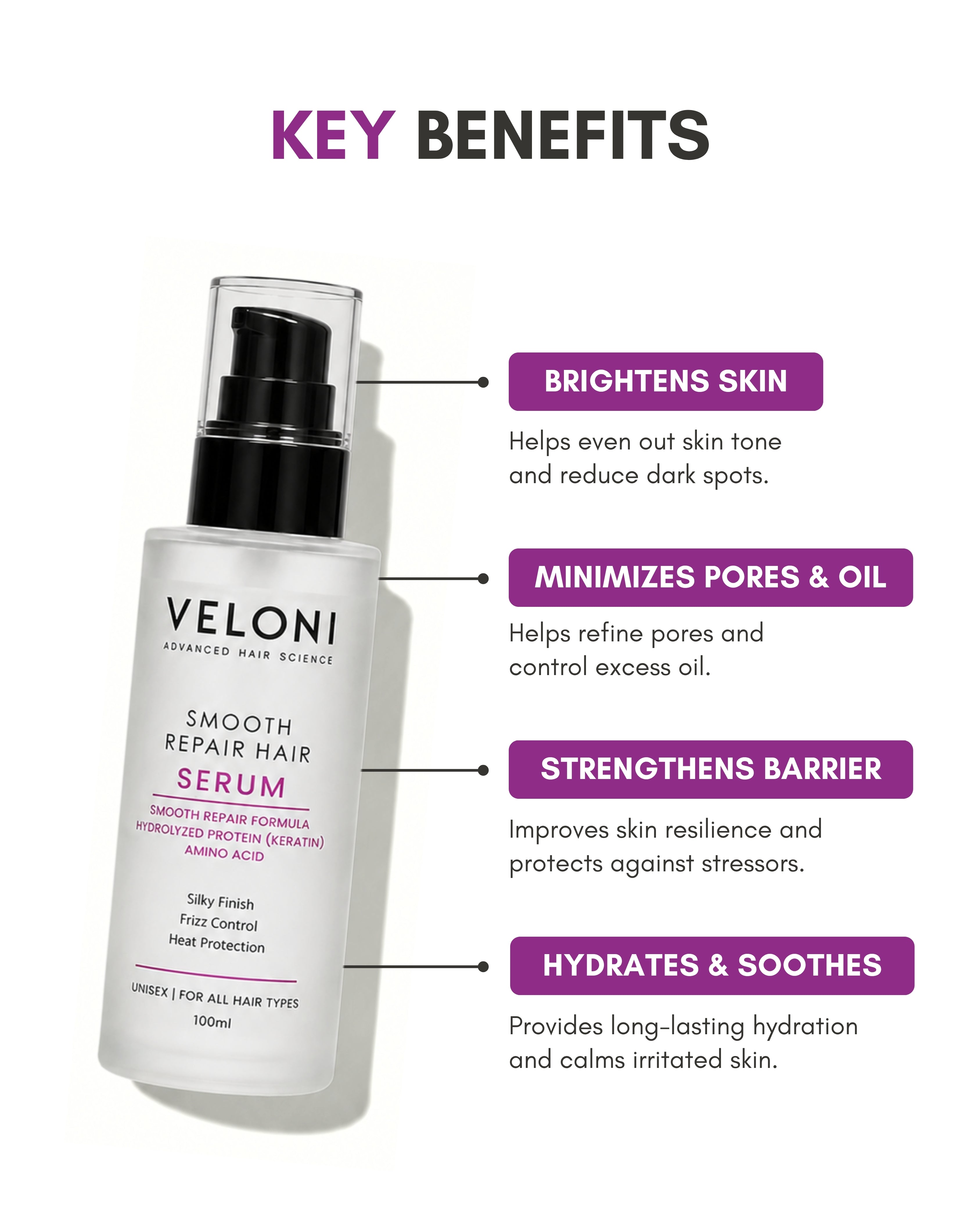 Veloni Smooth Repair Hair Serum | Frizz Control & Smooth Shine Hair Serum
