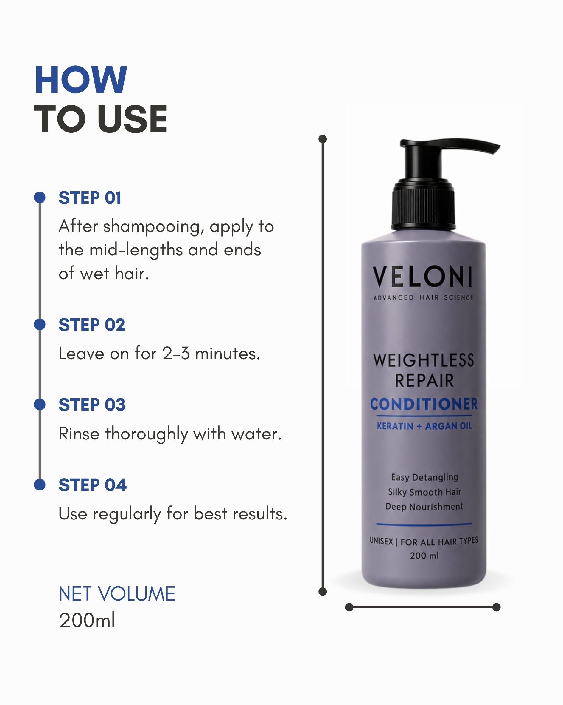 Veloni Weightless Repair Conditioner | Keratin & Argan Oil Hair Conditioner