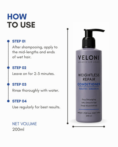Veloni Weightless Repair Conditioner | Keratin & Argan Oil Hair Conditioner