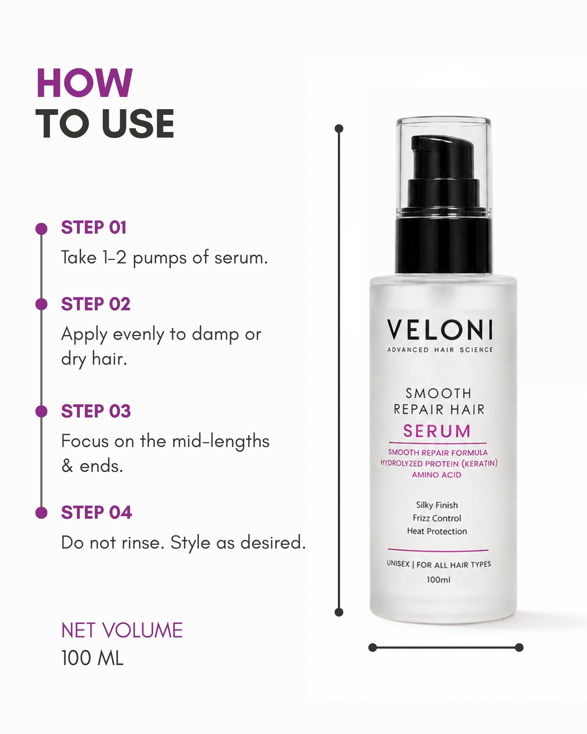 Veloni Smooth Repair Hair Serum | Frizz Control & Smooth Shine Hair Serum