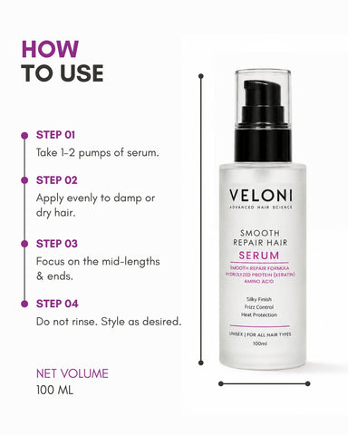Veloni Smooth Repair Hair Serum | Frizz Control & Smooth Shine Hair Serum