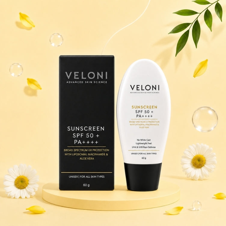 Veloni Sunscreen SPF 50 PA++++ | Broad Spectrum UVA & UVB Protection